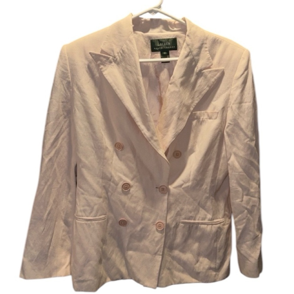 Lauren Ralph Lauren Silk Linen Baby Pink Blazer Jacket Business Casual